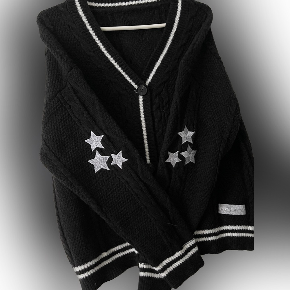 Abdelh black Taylor swift cardigan, sliver star folklore sweater, medium